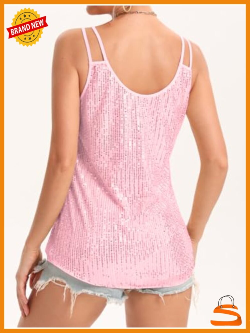Sequin Tank Top V Neck Sparkly Party Club Night Disco Concert Outfits - Picture 5 of 6